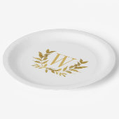White Gold Leaf Monogram Elegant Chic Wedding Pappteller (Schrägansicht)
