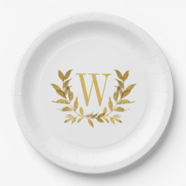 White Gold Leaf Monogram Elegant Chic Wedding Pappteller