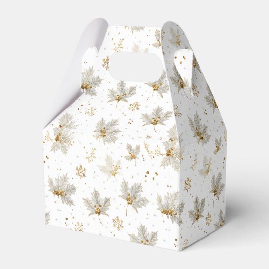 White Gold Leaves & Snowflakes Pattern Geschenkschachtel (Rückseite)