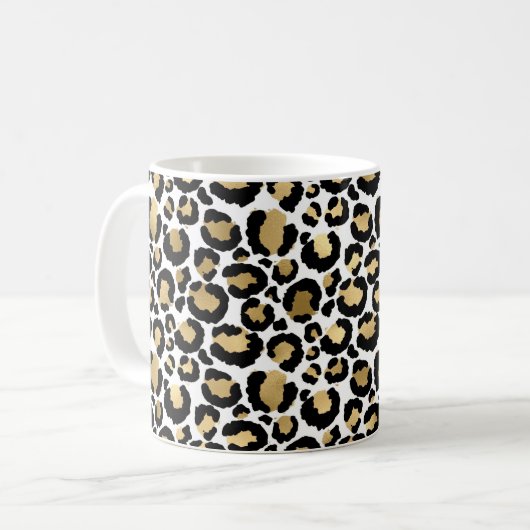 White & Gold Leopard Kaffeetasse (Vorderseite Links)