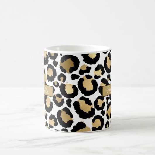 White & Gold Leopard Personalisierte Kaffee-Tasse Kaffeetasse (Mittel)