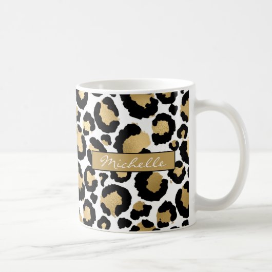 White & Gold Leopard Personalisierte Kaffee-Tasse Kaffeetasse (Rechts)