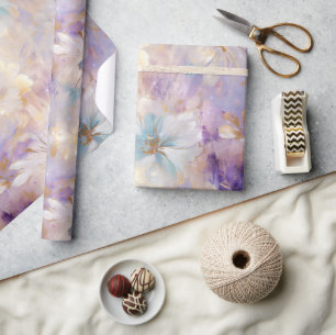 White Gold Lila Blue Floral Geschenkpapier