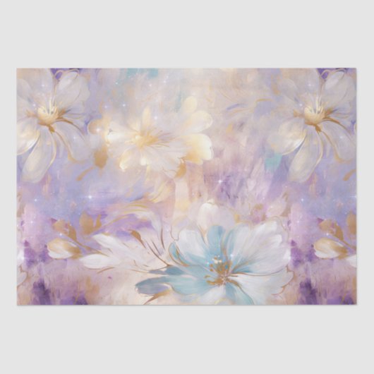 White Gold Lila Blue Floral Seidenpapier (Vorderseite)