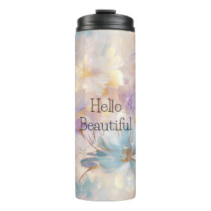 White Gold Lila Blue Floral Thermosbecher