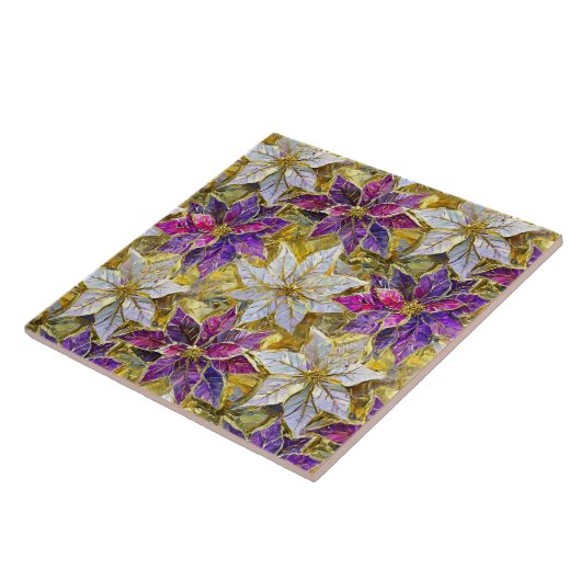 White Gold Lila Pink Christmas Poinsettias Fliese (Seite)
