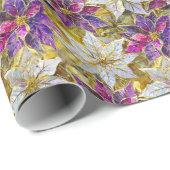 White Gold Lila Pink Christmas Poinsettias Geschenkpapier (Rolleneckpunkt)