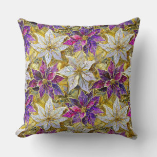 White Gold Lila Pink Christmas Poinsettias Kissen
