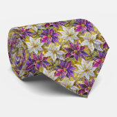 White Gold Lila Pink Christmas Poinsettias Krawatte (Gerollt)