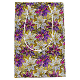 White Gold Lila Pink Christmas Poinsettias Mittlere Geschenktüte