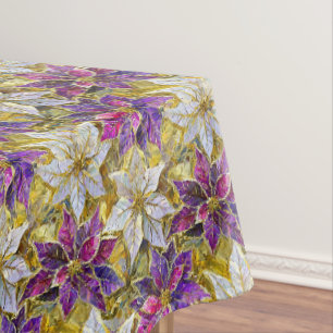 White Gold Lila Pink Christmas Poinsettias Tischdecke