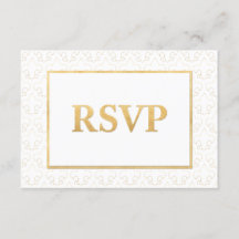 White & Gold Lilie Wedding RSVP Card