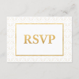 White & Gold Lilie Wedding RSVP Card