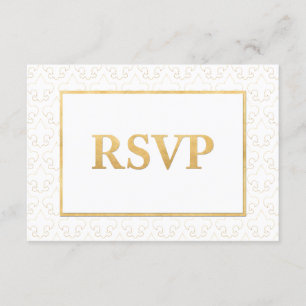 White & Gold Lilie Wedding RSVP Card