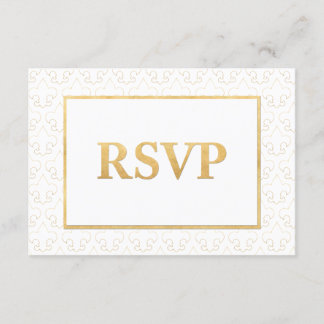 White & Gold Lilie Wedding RSVP Card