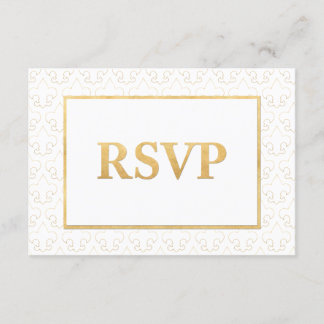 White & Gold Lilie Wedding RSVP Card Karte