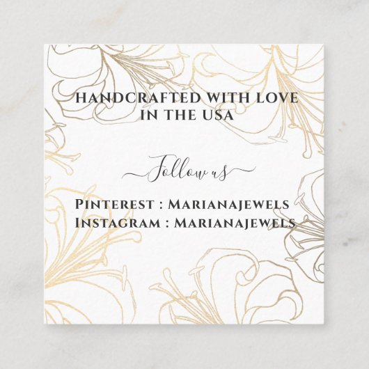 White Gold Lilies Chic Large Orings Display Card Quadratische Visitenkarte (Rückseite)