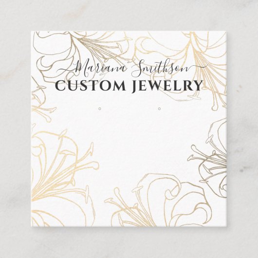 White Gold Lilies Chic Large Orings Display Card Quadratische Visitenkarte (Vorderseite)