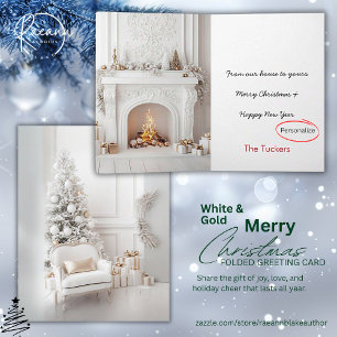 White & Gold Living Room Weihnachtskarte Karte