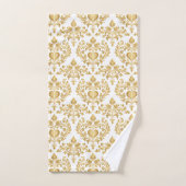 White & Gold Look Damask Herzklopfen Handtuch Set (Handtuch)