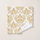 White & Gold Look Damask Herzklopfen Handtuch Set (Waschlappen)
