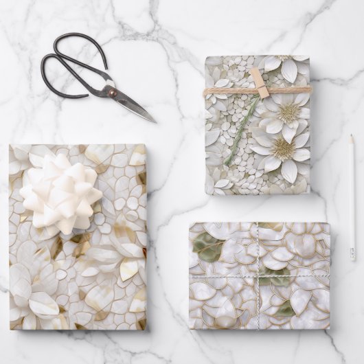 White Gold Lotus Blume Geschenkpapier Set (Vorderseite)