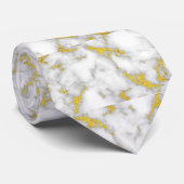 White & Gold Marble Neck Tie Krawatte (Gerollt)
