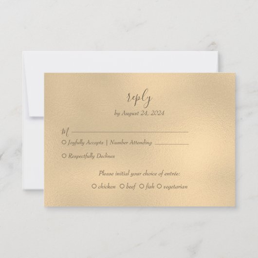 White Gold Marmor Glam Wedding RSVP Card (Rückseite)
