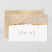 White Gold Marmor Glam Wedding RSVP Card (Vorne/Hinten)