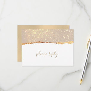 White Gold Marmor Glam Wedding RSVP Card Karte