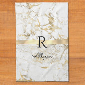 White & Gold Marmor Gold Bar Script Name, Monogram Geschirrtuch