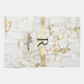 White & Gold Marmor Gold Bar Script Name, Monogram Geschirrtuch (Horizontal)