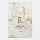 White & Gold Marmor Gold Bar Script Name, Monogram Geschirrtuch (Vertikal)