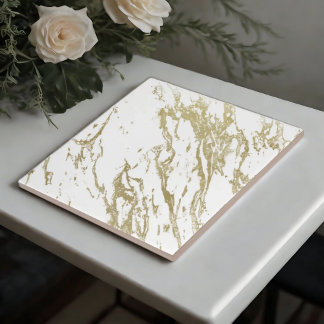 White & Gold Marmor Luxe Keramik Tiles Fliese