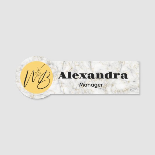 White Gold Marmor Moderner Restaurantmitarbeiter Namensschild (Vorderseite)