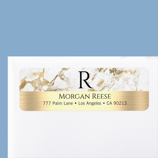 White & Gold-Marmor, Name & Monogram-Adresse