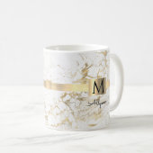 White & Gold-Marmor, Script-Name und Monogramm Kaffeetasse (VorderseiteRechts)
