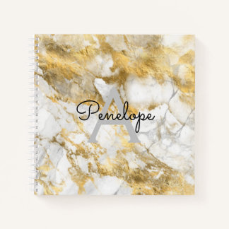 White Gold Marmor und Monogram Sketchbook Notizblock
