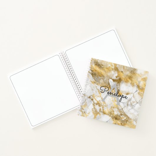 White Gold Marmor und Monogram Sketchbook Notizblock (Innenseite)