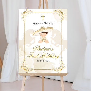 White Gold Mexican Boy 1. Geburtstag Begrüßungszei Poster