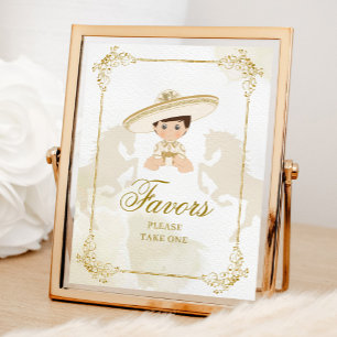 White Gold Mexican Boy Baptism 1. Geburtstagsfavor Poster