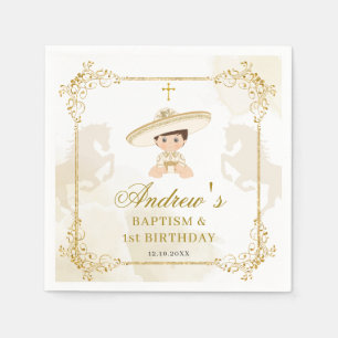 White Gold Mexican Boy Baptisse 1. Geburtstagspapi Serviette