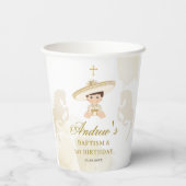 White Gold Mexican Boy Baptisse & First Birthday Pappbecher (Rückseite)