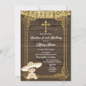 White & Gold mexikanische Charro-Taufe & 3. Geburt Einladung (Vorderseite)