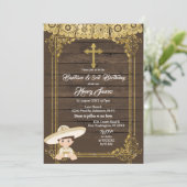 White & Gold mexikanische Charro-Taufe & 3. Geburt Einladung (Stehend Vorderseite)