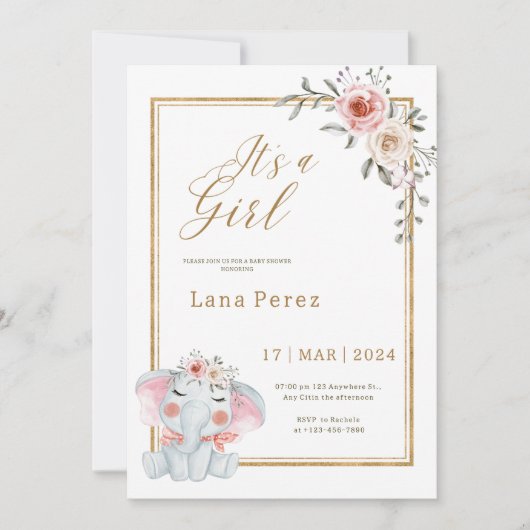 White Gold Minimalistisch Animal Baby Dusche Einladung (Vorderseite)