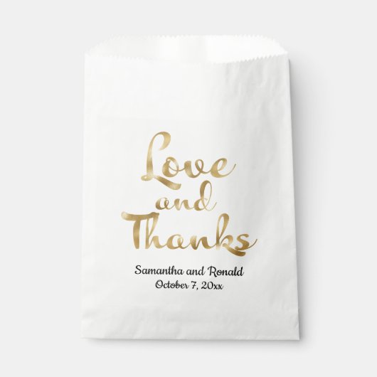 White & Gold Minimalistische Liebe & Danke Hochzei Geschenktütchen (Vorderseite)