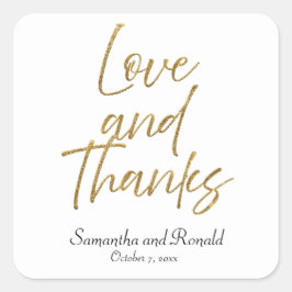 White & Gold Minimalistische Liebe & Danke Hochzei Quadratischer Aufkleber