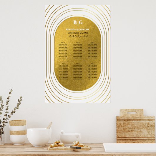 White & Gold Modern Arch Wedding Chart Poster (Küche)