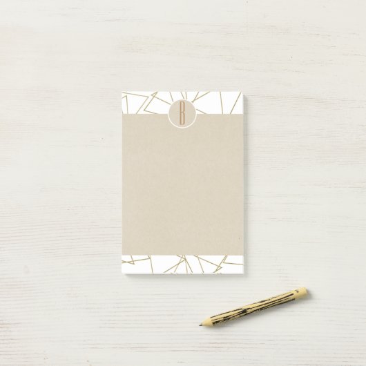 White Gold Modern Geometric Rustic Monogram Post-it Klebezettel (Auf Schreibtisch)